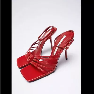 Zara Red Strappy Heeled Sandals NWOB 7.5 • $59