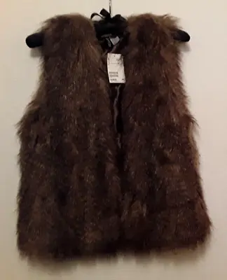 Faux Fur Vest Sweater Jacket NWT Divided H&M Women's Sable Brown Lined 12 • $22.41