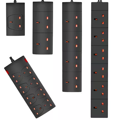 £8.99 • Buy 1/2/4/6/8 Way Black Mains Extension Lead UK Cable Electric Plug Trailing Socket 