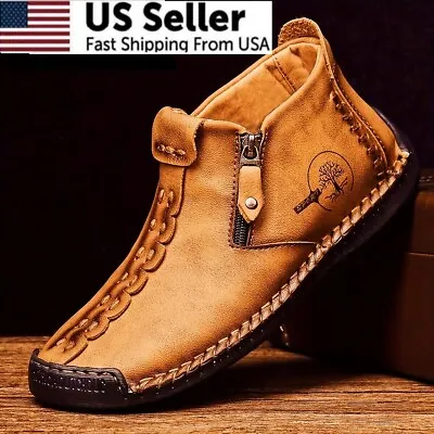 Men's Fashion Casual Moccasins High Top Hand Stitched Boots With Zippers • $39.59