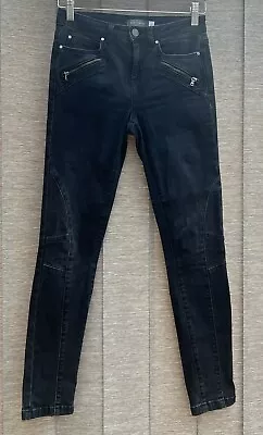 Mint Velvet Skinny Biker Jeans UK 8 Reg Washed Black Denim Cotton Stretch • $24.85
