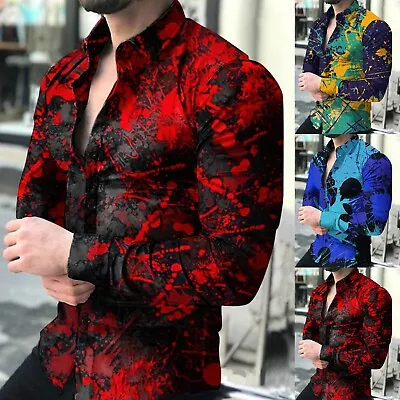 Button Up Shirt Men Baroque Fashion Casual Party Long Sleeve Tee Classic Dress T • $15.99