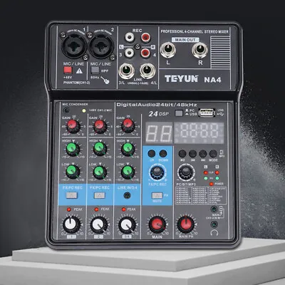 4 Channel Audio Mixer Bluetooth Live Sound Mixing USB Console Amplifier Studio  • $46.55