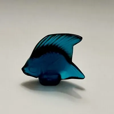 Lalique Crystal Dark Turquoise Fish Figurine Seal Signed Glass France • £95.01