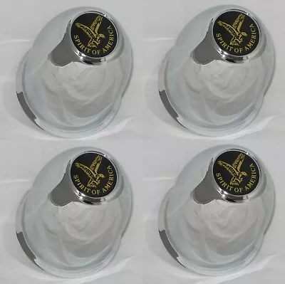 Set Of 4 Spirit Of America 3.25  Dia Bore Push Thru Wheel Rim Chrome Center Caps • $59.95