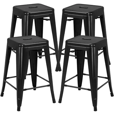 24'' Metal Counter Height Bar Stools Set Of 4 Backless Stackable Stools Black • $109.98