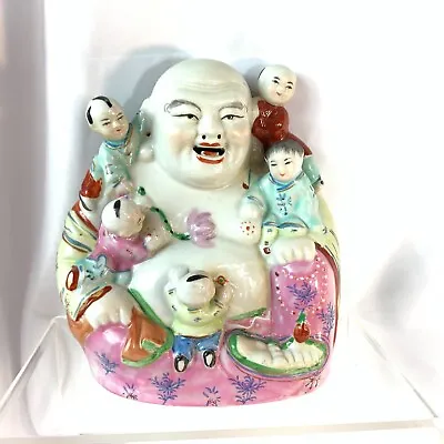 Vintage Chinese Laughing Buddha With 5 Children Porcelain Figurine Statue Hotei • £118.77