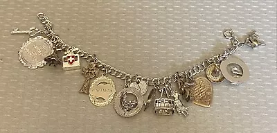 Vintage Sterling Silver Charm Bracelet Fun Travel Alaska Jamaica Palm Spring 15P • $89.95