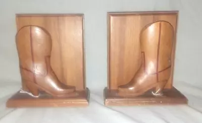 Vintage Mid-Century Modern Western Cowboy Boot Wood Bookends  • $33.99