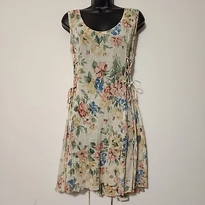 Vintage 90s Newfield Rayon Crepe Gauze Sun Dress Floral Boho Mini SZ 6 • $20