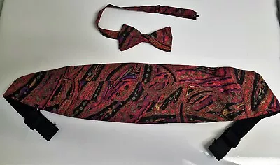 Vintage Elegant Paisley On Black Silk Cummerbund And Bow Tie Bowtie Set • $19.50