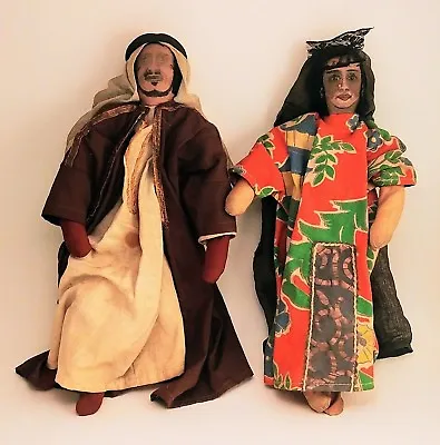 Pair Of Fabric Face Drawn Dolls - Muslim Themed Man And Woman (Possibly Antique) • $69.59