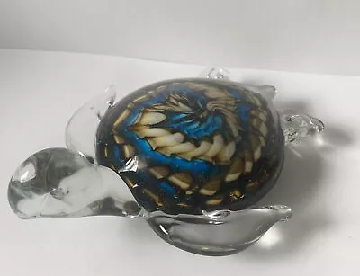 Murano Art Glass Sea Turtle Paperweight Gold Fleck • $70.19