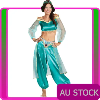 £26.42 • Buy Womens Genie Jasmine Costume Arabian Green Disney Aladdin Princess Fancy Dress 