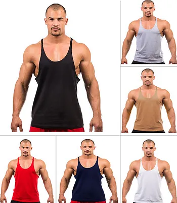 £5.47 • Buy Mens Plain Gym Vest Bodybuilding Muscle Stringer Vest Y Back Racerback  Lot Vest