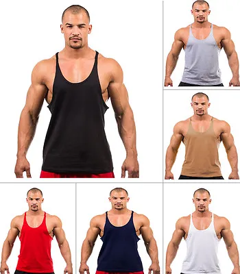 Mens Plain Gym Vest Bodybuilding Muscle Stringer Vest Y Back Racerback  Lot Vest • £5.47