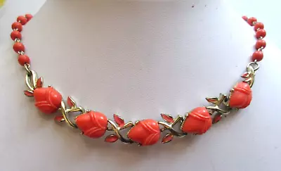 Bright Mid-Century Vintage Garland Of Acorns Coral Tone Thermoset Necklace • $5.99