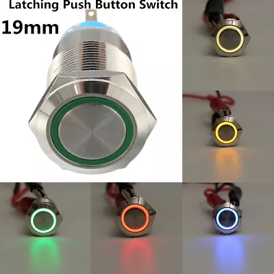 19mm 12V Waterproof Stainless Steel Latching LED Push Button Switch Metal • £5.63