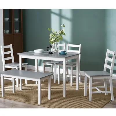 £55.99 • Buy Solid Wooden Dining Table And 4 Chairs Bench Set Home Kitchen Furniture Optional
