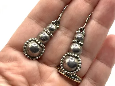 Vintage Southwest Solid Sterling Silver Half Dome Beaded Dangle Earrings (9.3g) • $12.99