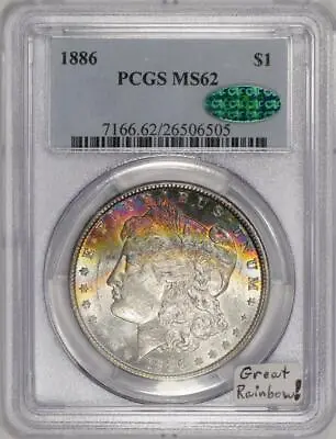 1886 Morgan Dollar PCGS MS-62 With CAC;  Great Rainbow! • $499.99