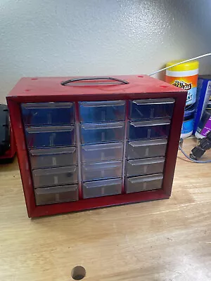 Vintage 15 Drawer Red Metal Akro Mils Small Parts Storage Organizer • $19