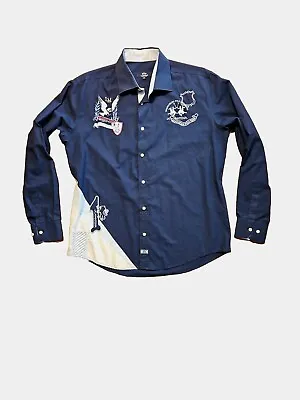La Martina Mens 3XL XXXL Blue Button Up Collar Shirt Made In Italy Newport Polo • $35