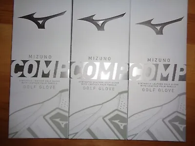 THREE (3) New MENS Mizuno COMP Golf Gloves PICK A SIZE WHITE/BLACK • $21.89