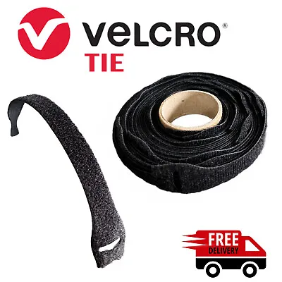 25x VELCRO© TIE BLACK DOUBLE SIDED GENUINE TAPE ONE WRAP STICKY PACK FULL ROLL • £11.99