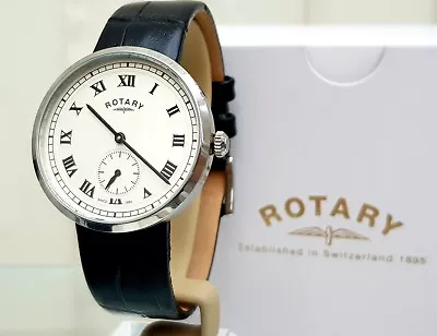 ROTARY Mens Watch Easy To Read Lightweight Black Leather Strap RRP £189 Boxed  • £84.99