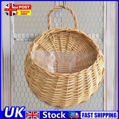 Wall Mount Wicker Flower Pot Hanging Woven Rattan Vase Basket Decor (White) UK • £6.89