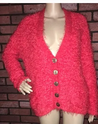 15. Anthropologie Emile Cardigan Moth Medium Fuzzy Red Button Up Long Sleeve • $48