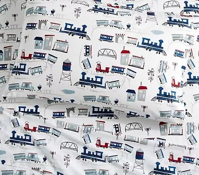 New Pottery Barn Kids Boy Trains Organic Cotton FULL Pillowcases Flat Sheet Set • $49.99