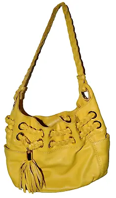 Michael Kors Bag Purse Astor Yellow Leather Braided Handle Hobo ShoulderTassel • $48
