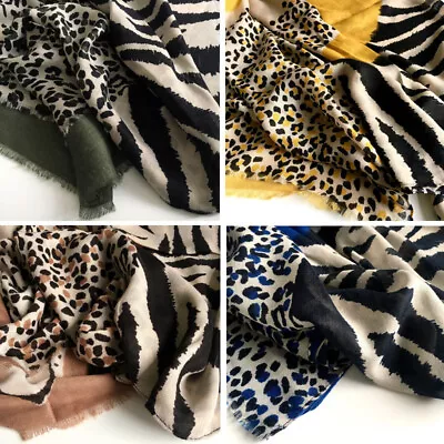 Large Leopard Print Scarf With Stripes Animal Zebra Big Long Shawl Summer Winter • £9.44