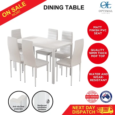 $328.81 • Buy Artiss Dining Chairs And Table Dining Wooden Top 6 Chair Seater Set Of 7 White