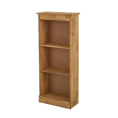 Corona Solid Pine 3 Book Shelf Short Slim Bookcase Narrow Display Unit Organizer • £42.99