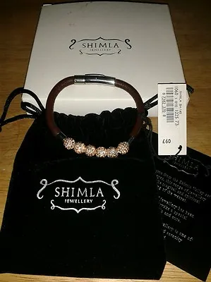 £14.99 • Buy Shimla Gold Crystal Bead Brown Leather Bracelet