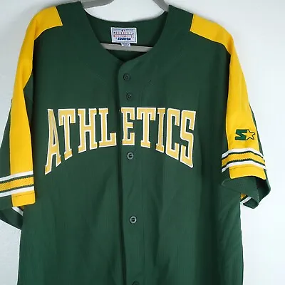 Vintage Starter Oakland A’s Athletics Baseball Jersey Sz XXL Green Yellow 90s • $39.99