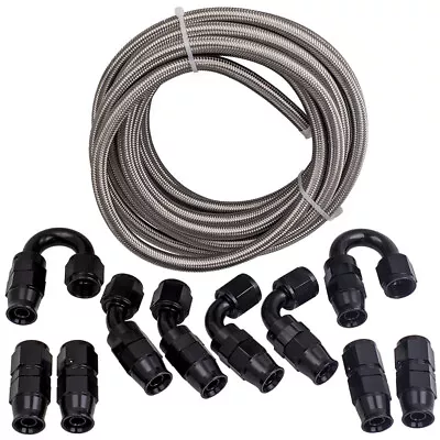 1 Set AN-8 8AN Stainless Steel PTFE Fuel Line Hose 6M  Swivel Fitting End Black • $129