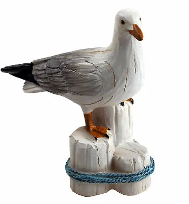 Seagull On Post With Blue Rope 14.5cm Figurine Nautical Ornament • £11.99