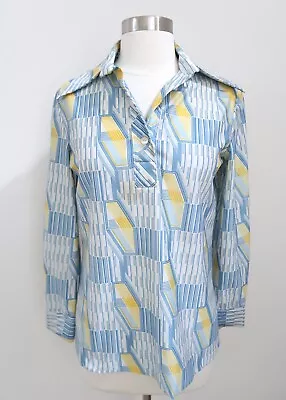 Vtg 70s LANVIN Geometric Print Top Sz 8 • $48