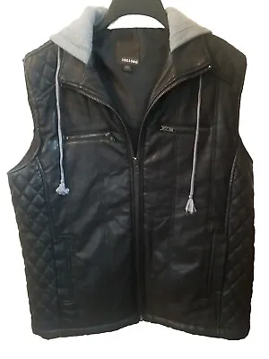 Rebel & Soul Mens Biker Style Vest With Hoodie Size XL Faux Leather Trendy Warm • $23.95