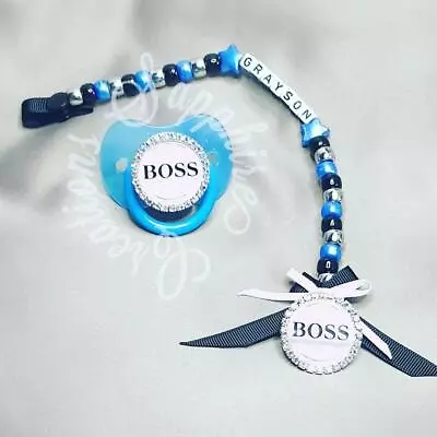 Baby Boys Blue Dummy And Clip Romany Gypsy Bling Designer • £5.99