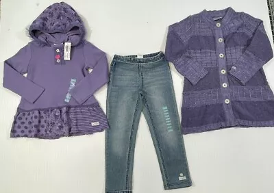 Naartjie Girls Purple 100% Cotton Hooded Tunic Jegging Pant Sweater 3Pc Set 4 • $60