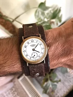 Very Rare Old Rotary Vintage Swiss Gentleman’s Military Leather Cuff Watch • $88.43