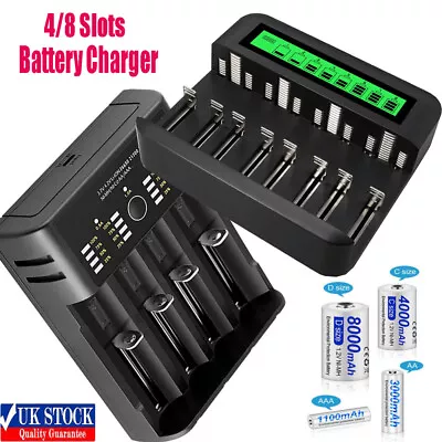 UK Battery Charger Multi-Charger Fast For AA/AAA/C/D Size Batteries Rechargeable • £9.59