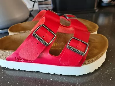 £34.99 • Buy Cherry Red Papillio 2 Strap Birkenstock Flatform Sandals Size 5 Narrow Worn Once