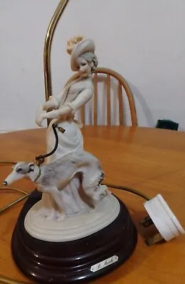 CAPODIMONTE B. MERLI FIGURINE TABLE LAMP ART DECO LADY & BORZOI DOG (No Shade) • £25