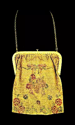 Antique C.1900 Floral Basket Micro-metal Beaded Bag - France • $115.50